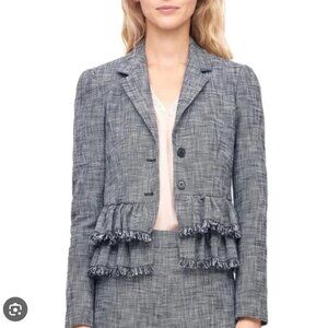 Rebecca Taylor Gray Textured Blazer with Ruffle Hem